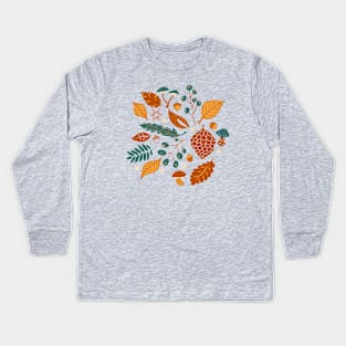 Fall Foliage with Acorns + Mushrooms Kids Long Sleeve T-Shirt